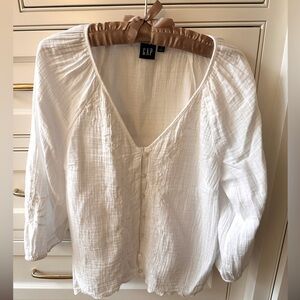 Gap V-Neck Crepe Blouse with Floral Embroidery